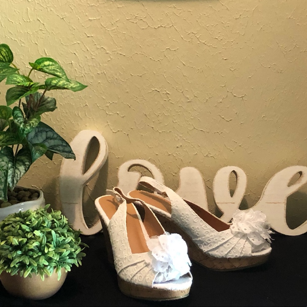 White wedge heels